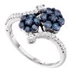Image 1 : 0.80 CTW Blue Color Diamond Double Flower Cluster Ring 10KT White Gold - REF-37H5M