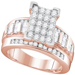 1.01 CTW Diamond Rectangle Cluster Bridal Engagement Ring 10KT Rose Gold - REF-67H4M