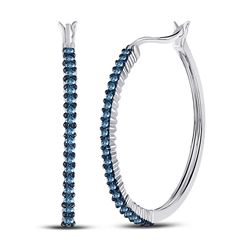 0.25 CTW Blue Color Diamond Hoop Earrings 10KT White Gold - REF-19N4F