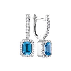 1.5 CTW Cushion Blue Topaz Solitaire Diamond Hoop Dangle Earrings 14KT White Gold - REF-77Y9X
