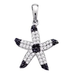 0.30 CTW Black Color Diamond Starfish Animal Pendant 10KT White Gold - REF-25M4H
