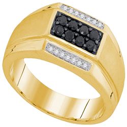 0.42 CTW Mens Black Color Diamond Rectangle Cluster Ring 10KT Yellow Gold - REF-37H5M