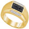 Image 1 : 0.42 CTW Mens Black Color Diamond Rectangle Cluster Ring 10KT Yellow Gold - REF-37H5M