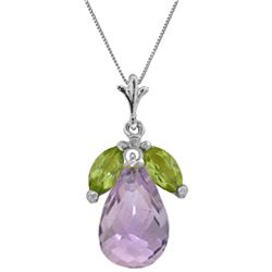 Genuine 7.2 ctw Amethyst & Peridot Necklace Jewelry 14KT White Gold - REF-30P5H