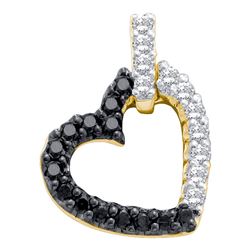 0.31 CTW Black Color Diamond Dangling Heart Pendant 10KT Yellow Gold - REF-13K4W