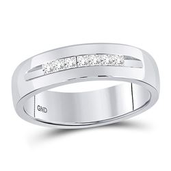 0.25 CTW Mens Princess Channel-set Diamond Wedding Ring 14KT White Gold - REF-75H2M