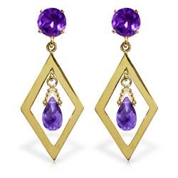 Genuine 2.4 ctw Amethyst Earrings Jewelry 14KT Yellow Gold - REF-39F3Z