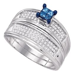 0.40 CTW Princess Blue Color Diamond Bridal Ring 10KT White Gold - REF-37N5F