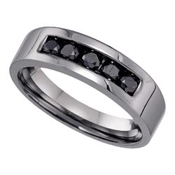 0.60 CTW Mens Black Color Diamond Gunmetal Wedding Ring 10KT White Gold - REF-34F4N