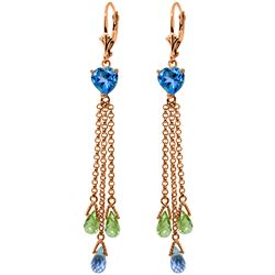 Genuine 9.5 ctw Blue Topaz & Peridot Earrings Jewelry 14KT Rose Gold - REF-62W2Y