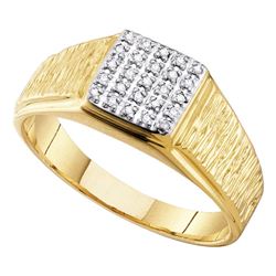 0.12 CTW Mens Diamond Square Cluster Brushed Ring 10KT Yellow Gold - REF-19K4W