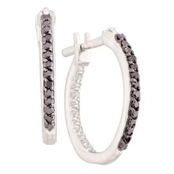 0.25 CTW Black Color Diamond In/Out Hoop Earrings 14KT White Gold - REF-24K2W