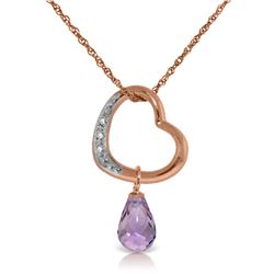 Genuine 2.28 ctw Amethyst & Diamond Necklace Jewelry 14KT Rose Gold - REF-40A7K