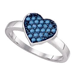 0.30 CTW Blue Color Diamond Heart Cluster Ring 10KT White Gold - REF-22H4M
