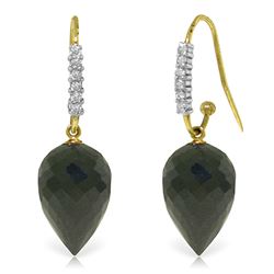 Genuine 24.68 ctw Black Spinel & Diamond Earrings Jewelry 14KT Yellow Gold - REF-50V5W