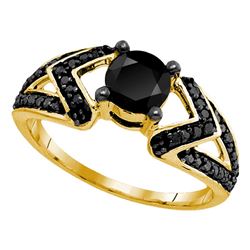 1.03 CTW Black Color Diamond Solitaire Bridal Ring 10KT Yellow Gold - REF-30H2M