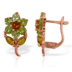 Genuine 2.12 ctw Citrine & Peridot Earrings Jewelry 14KT Rose Gold - REF-36H8X