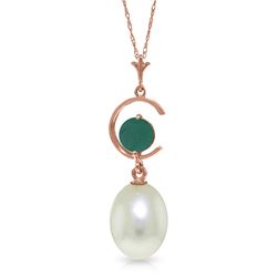 Genuine 4.5 ctw Pearl & Emerald Necklace Jewelry 14KT Rose Gold - REF-22Y2F