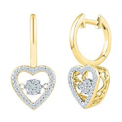 0.27 CTW Diamond Heart Moving Twinkle Dangle Earrings 10KT Yellow Gold - REF-41F9N