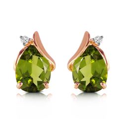 Genuine 4.26 ctw Peridot & Diamond Earrings Jewelry 14KT Rose Gold - REF-46K2V