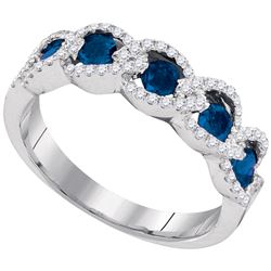 0.79 CTW Blue Sapphire Diamond Outline Ring 14KT White Gold - REF-71N9F