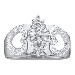 0.12 CTW Diamond Double Heart Cluster Ring 10KT White Gold - REF-14Y9X