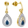 Image 1 : 0.25 CTW Blue Color Diamond Teardrop Screwback Earrings 10KT Yellow Gold - REF-26X9Y