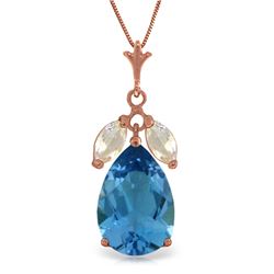 Genuine 6.5 ctw Blue Topaz & White Topaz Necklace Jewelry 14KT Rose Gold - REF-38Y2F