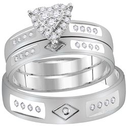 0.25 CTW His & Hers Diamond Heart Matching Bridal Ring 14KT White Gold - REF-75N2F