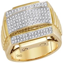0.51 CTW Mens Diamond Arched Ribbed Sides Cluster Ring 10KT Yellow Gold - REF-82H4M