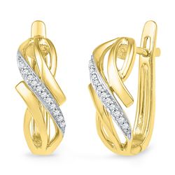 0.08 CTW Diamond Bypass Crossover Hoop Earrings 10KT Yellow Gold - REF-22K4W