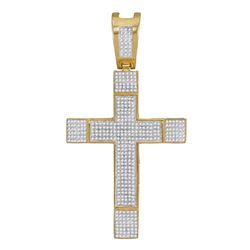 1.42 CTW Mens Diamond Roman Cross Charm Pendant 10KT Yellow Gold - REF-134Y9X