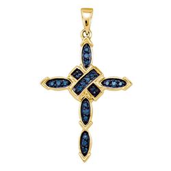 0.20 CTW Blue Color Diamond Cross Pendant 10KT Yellow Gold - REF-16F4N