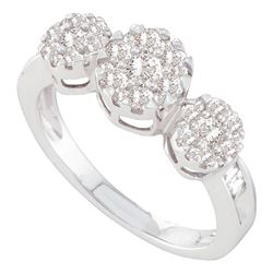 0.75 CTW Diamond Triple Flower Cluster Ring 14KT White Gold - REF-82X4Y