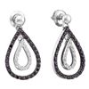 Image 1 : 0.80 CTW Black Color Diamond Double Teardrop Dangle Earrings 14KT White Gold - REF-52W4K