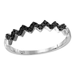 0.12 CTW Black Color Diamond Chevron Ring 10KT White Gold - REF-10W5K