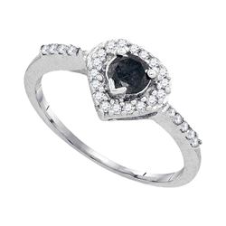 0.50 CTW Black Color Diamond Heart Ring 10KT White Gold - REF-22H4M