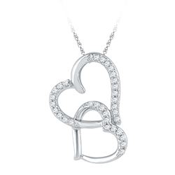 0.10 CTW Diamond Linked Double Heart Pendant 10KT White Gold - REF-8X9Y