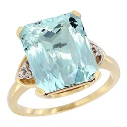 Natural 5.44 ctw aquamarine & Diamond Engagement Ring 14K Yellow Gold - REF-77X9A
