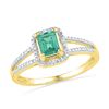 Image 1 : 1.51 CTW Created Emerald Solitaire Diamond Split-shank Ring 10KT Yellow Gold - REF-13F4N