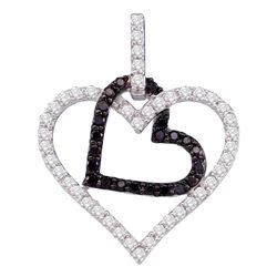 0.50 CTW Black Color Diamond Double Heart Pendant 10KT White Gold - REF-34N4F