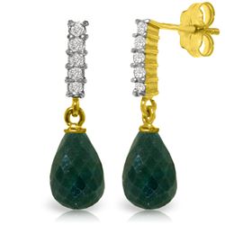 Genuine 6.75 ctw Green Sapphire Corundum & Diamond Earrings Jewelry 14KT Yellow Gold - REF-39A4K