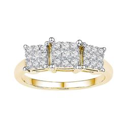 0.29 CTW Diamond Triple Cluster Bridal Engagement Ring 10KT Yellow Gold - REF-40H4M