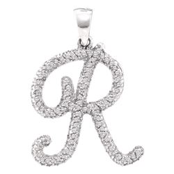 0.17 CTW Diamond Cursive Letter R Pendant 10KT White Gold - REF-14W9K