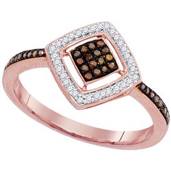 0.18 CTW Red Color Diamond Diagonal Square Cluster Ring 10KT Rose Gold - REF-25M4H
