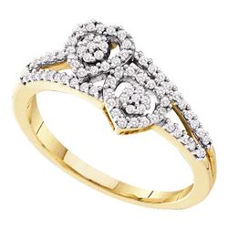 0.25 CTW Diamond Double Heart Cluster Ring 10KT Yellow Gold - REF-24Y2X
