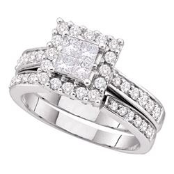 1 CTW Princess Diamond Square Halo Bridal Engagement Ring 14KT White Gold - REF-127X4Y