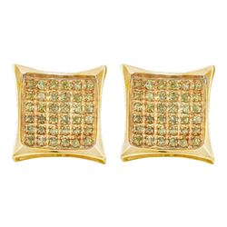 0.05 CTW Mens Yellow Color Diamond Cluster Square Kite Earrings 10KT Yellow Gold - REF-6X2Y