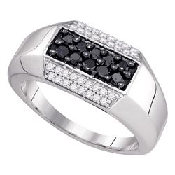 0.70 CTW Mens Black Color Diamond Ring 10KT White Gold - REF-41H9M