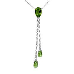 Genuine 3.75 ctw Peridot Necklace Jewelry 14KT White Gold - REF-23M5T